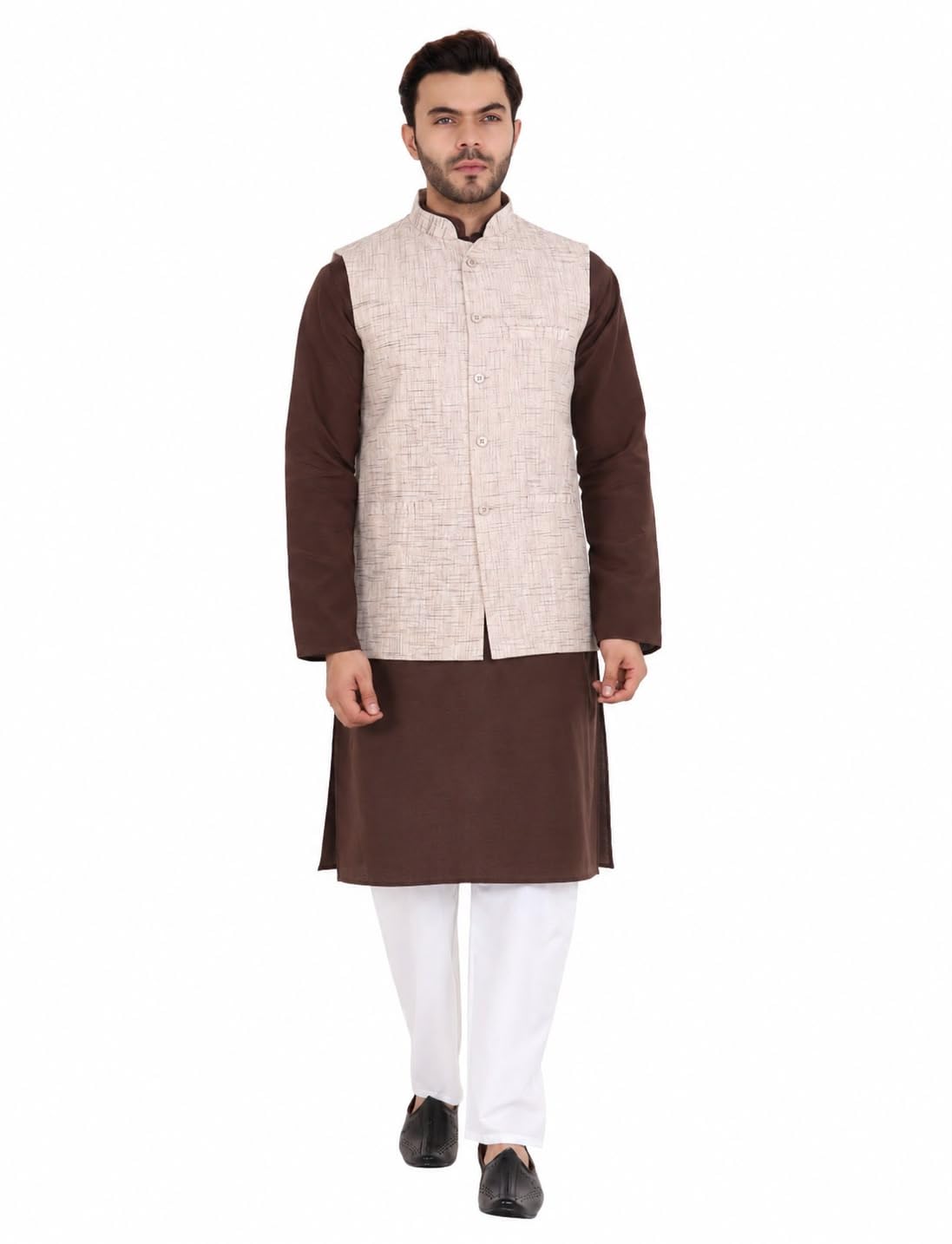 latest chikan Men's Cotton Regular Kurta, Pajama & Jacket Set-picture-34