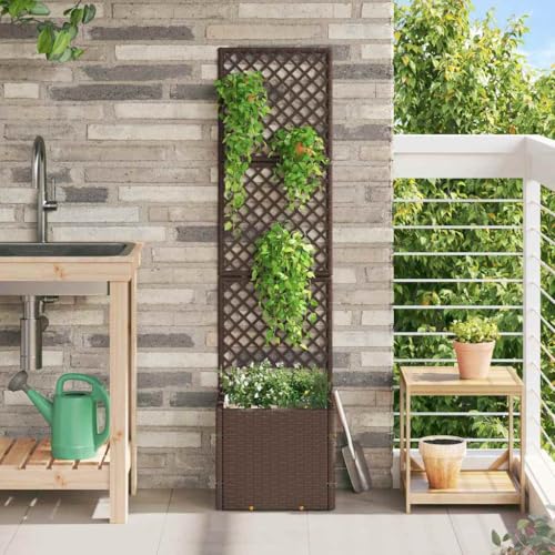 Qnhdfrt Macetero de metal alto 135 cm moderno marrón diseño industrial para balcón, jardín y terraza, maceta grande para exteriores, dimensiones 35 x 30 x 135 cm