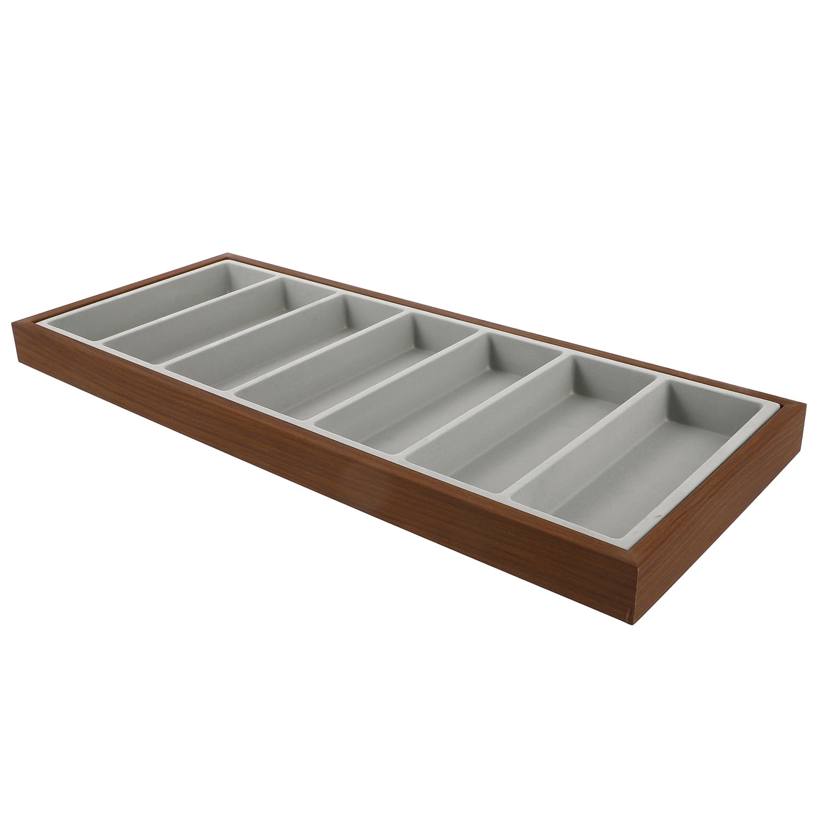 Veemoon Vassoio Organizer per Occhiali da Sole in Legno con 7 Scomparti e Rivestimento Grigio, Supporto Sicuro e Multifunzione per Casa e Negozio