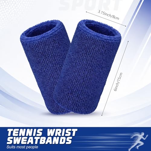 Image of WILLBOND 2 Pcs 6 Inch Wrist Sweatbands for Men and Women, Moisture Athletic Cotton Sweatband for Tennis, Basketball, Running