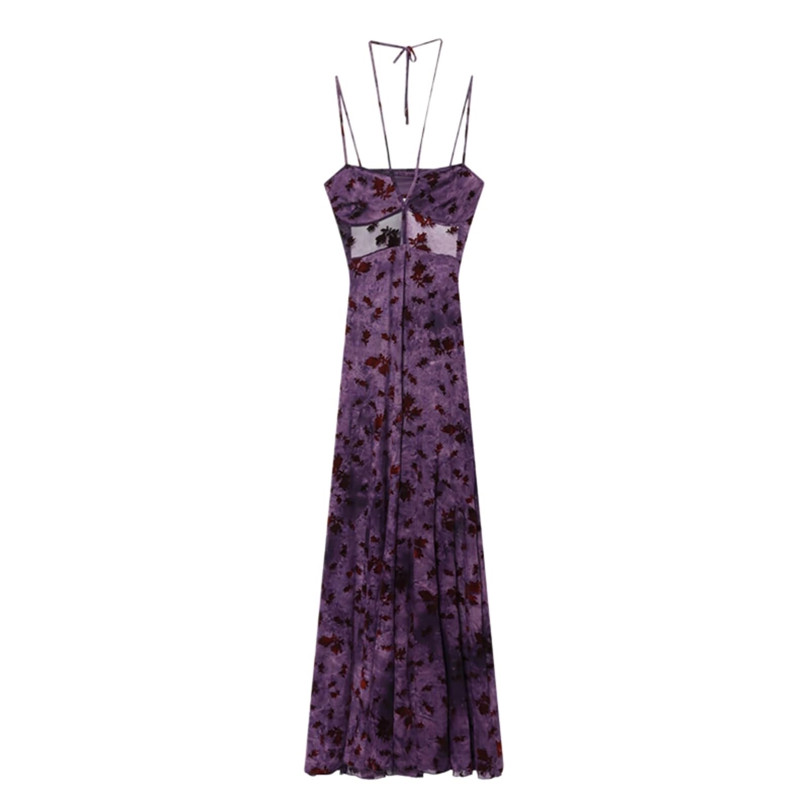 Robe longue élégante coupe slim ajustée tissu violet premium mode chic l