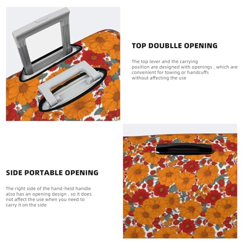 Vintage Orange Red Flowers Elastic Travel Luggage Covers Dustproof Scratch-Resistant Suitcase Protector Fit 22-24 Inch3
