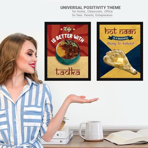 Image of Chaka Chaundh Engineered Wood - Kitchen Quotes Rectangular Wall Frames - (Set of 4) - Dining Frame - Restaurant food Quotes Framed Posters - (14 X 11 inches)