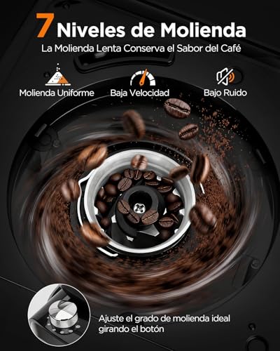 Aigostar Cafetera Goteo con Molinillo Incorporado, 1400W Maquina de Cafe, 7 Ajustes de Molienda, 3 Concentraciones, Capacidad de 1,5L (2-12 Tazas), Programable 24H con Mantenimiento de Calor, Negro - imagen 3