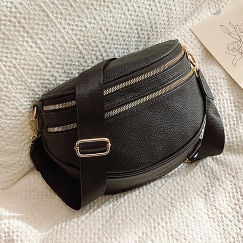 Spacious Bum Bags with Wide Strap PU Leather Shoulder Bag for Women (Black)4