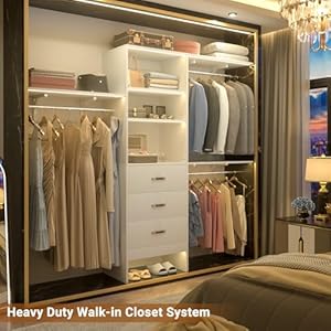 96inchclosetsystemwith3woodendrawersclosetorganizersystemwithstorageshelvescutablewallmountedclosetsystemwith3adjustablehangingrodsforwalkinclosetwhite Urban Country Home Decor 96 inch closet system with 3 wooden drawers closet organizer system with storage shelves cutable wall mounted closet system with 3 adjustable hanging rods for walk in closet white urban country home decor