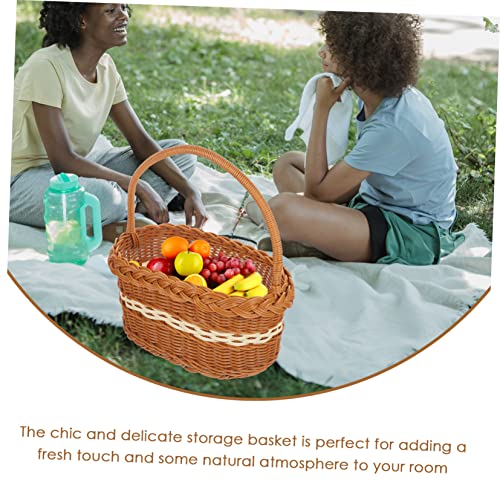 Happyyami Storage Basket Hand Basket Woven Fruit Basket Handheld Flower Basket Woven Storage Basket Wedding Basket Fruit Storage Basket Dessert Basket Imitation Rattan Candy Outdoor Shopping