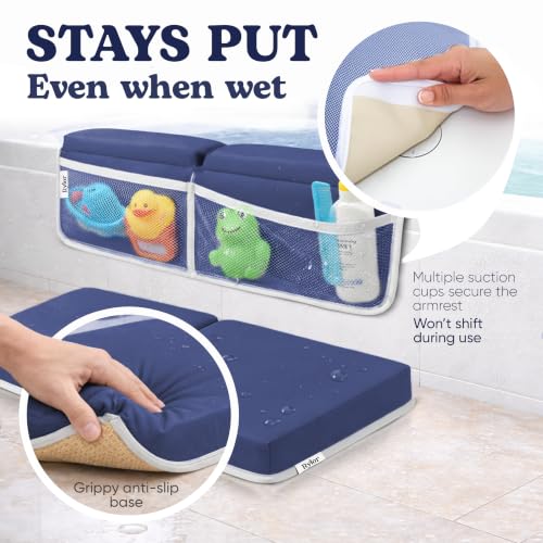Image of Rylor Premium Baby Bath Kneeler Mat & Elbow Rest Pad Set - Comfortable Bath Kneeler and Elbow Kneeling Rest Pad for Parents, Extra Long 26'', 2.4'' Thick, Non-Slip Support for Easy Bath Time (Blue)