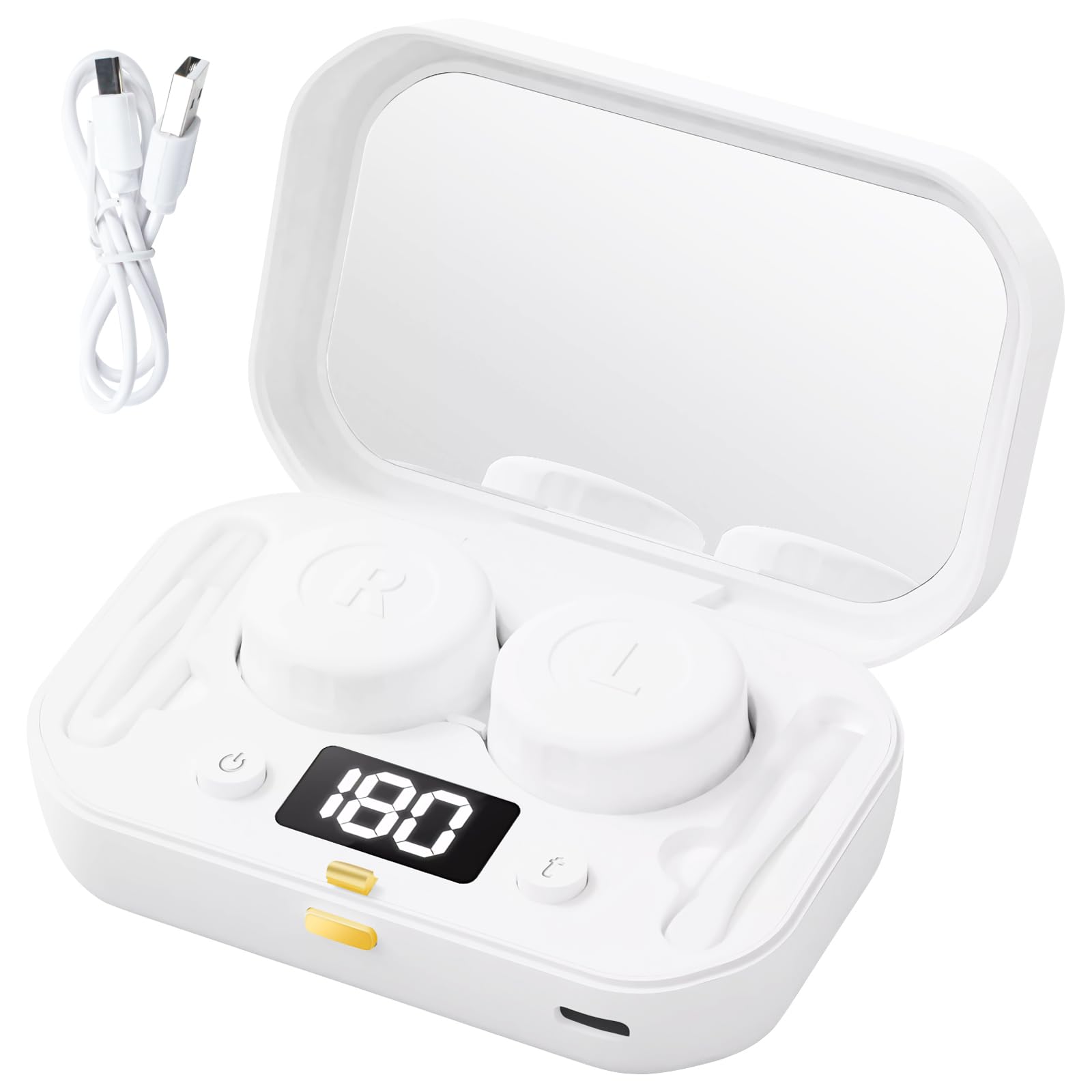 Contact Lens Case, Contact Lens Cleaner Machine with Four Cleaning Levels, Reusable Portable Contact Box with Mirror Tweezers, Travel Size Cute Contact Lenses Applicator for Outdoor (White)