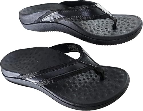 OR8 Wellness Orthopaedic Adult Mens Sandals with Arch Support Heel Cup for Plantar Fasciitis Relief. Lightweight, Sturdy, Comfortable Orthotic Flip Flops (Black UK 8)