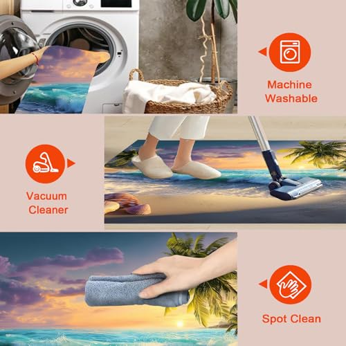 Tapis de cuisine lavable antidérapant motif plage 90x150 cm