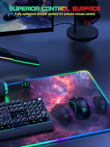 Image of TopMade Wireless Charging Mouse Pad, RGB Gaming Mousepad, 35.4 inch x 15.8 inch Extra Large Waterproof Keyboard Desk Pad, Computer Desk Mat, Red Nebula (Includes 20W PD Power Adapter & 6.56ft Woven Cable)