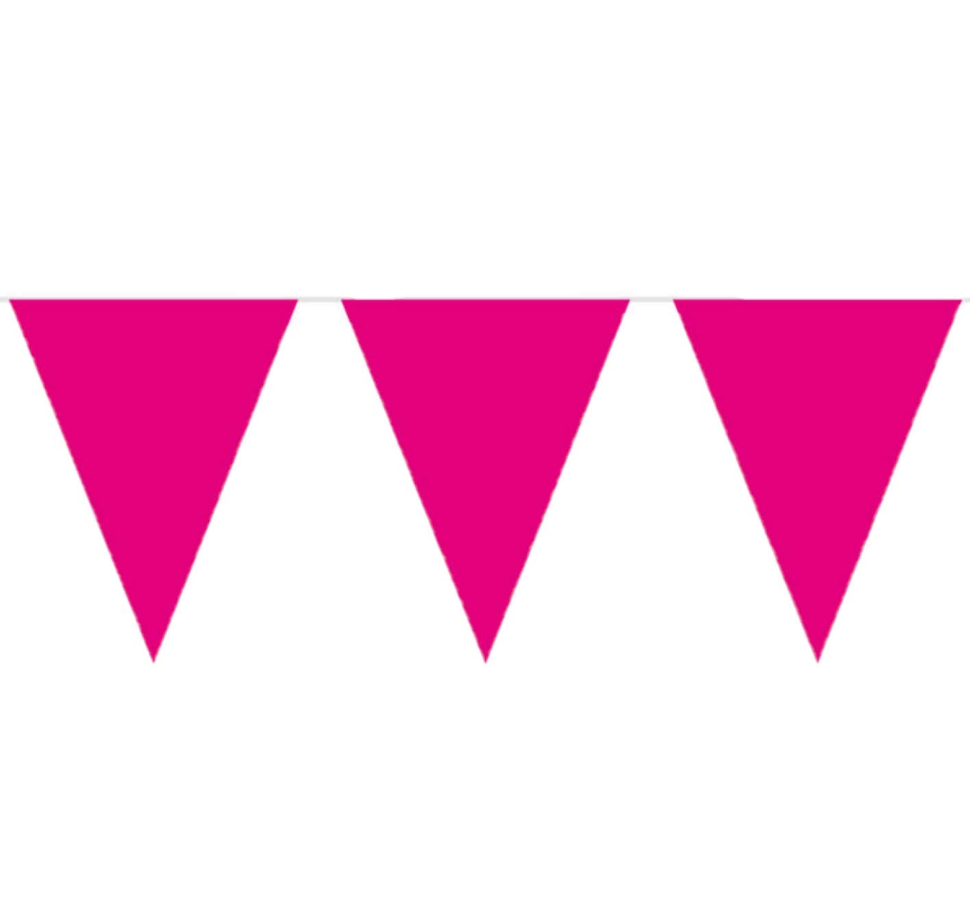 Bunting Cerise 10 metres long with 15 Flags, Triangle, Plastic