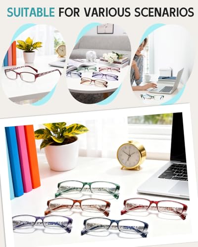 Image of Reading Glasses for Women, 5 Pack Blue Light Blocking Computer Ladies Readers Men with Spring Hinge +3.5x