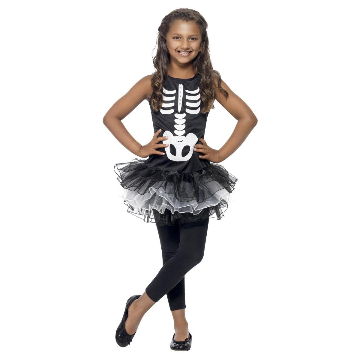 Smiffys Skeleton Tutu Costume, Black with Printed Tutu Dress, Halloween Child Fancy Dress, Skeleton Dress Up Costumes