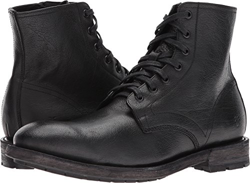 Image of Frye Bowery Lace Up Vintage-Style Leather Boots for Men - Fine Pull-Up Leather with Zipper Closure, Antique Brass Hardware, and Lug Traction Outsole