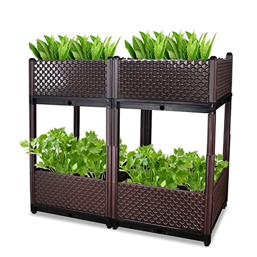 Qweidown Carré Potager Surélevé Exterieur de Jardin pour légumes, Bac Potager pour Les Fruits Herbes Fleurs, Jardinage de Patio ou de Jardin, Serre de Patio Intérieur Extérieur (4 Box) Cover