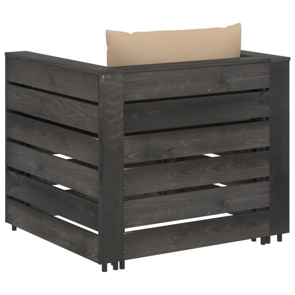 Mobili da giardino, 2 pezzi, in legno di pino impregnato, grigio | Modulare, cuscini spessi, resistente alle intemperie, bassa manutenzione