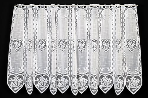 Rideaux brise-bise Enzian c?ur 60 cm de haut | Vous pouvez choisir la largeur des rideaux par paliers de 11 cm | Colour: blanc | Rideaux cuisine