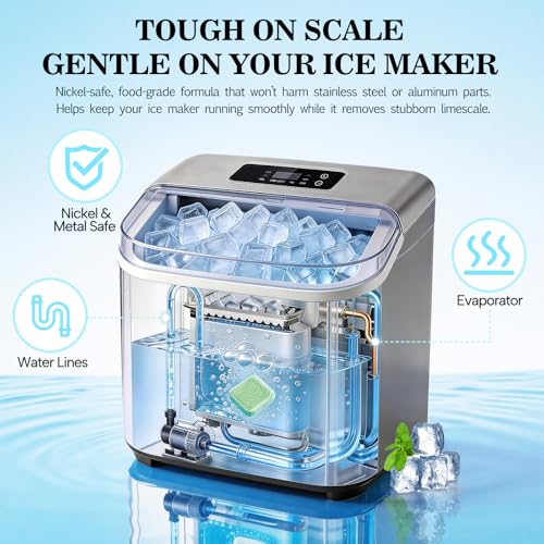 Image of Bellaluce Ice Machine Cleaner Tablets, 32 Effervescent Descaling Tabs, Nickel Safe Cleaner for Countertop, Nugget, Portable & Commercial Ice Makers, Food-Grade Scale Remover for Fresh, Odor-Free Ice