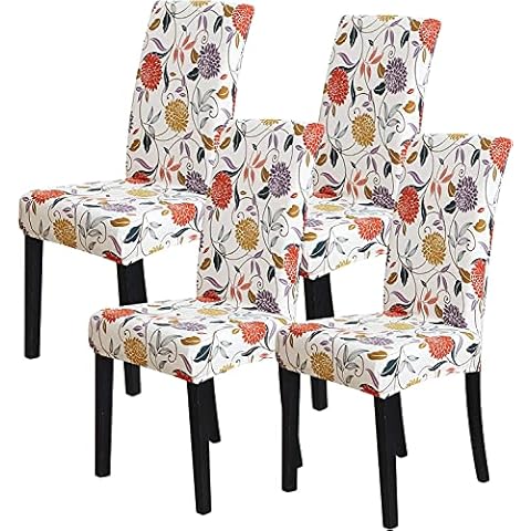 Franala Chair Covers 4 Pack Orange Flowers Stretch Stretchable Washable Removable Parsons Chair Slipcover Protector for Kitchen Hotel Dining Wedding Party Restaurant Cover