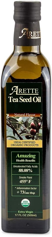 Arette Organic Tea Seed Oil - Extra Virgin Cold Pressed High Heat Cooking Oil, Natural, 17 ounces