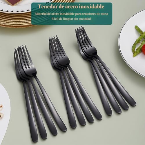 Miniatura 3 de Kyraton Tenedor Negro 12 Piezas, Acero Inoxidable 20 Cm Horquillas Plata Negra Titanio Plateado, Horquillas Negras Set De 12