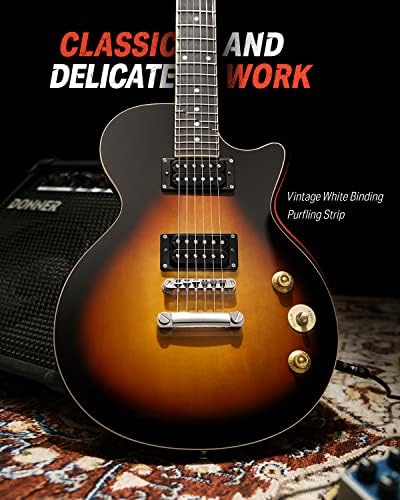 Donner Electric Guitar Kit Full Size LP Guitar Starter Set 39 Inch Solid Body with Bag, Strap, Cable (Sunburst)