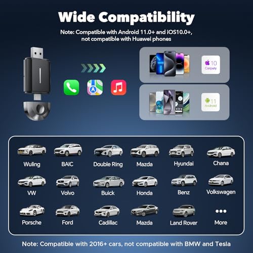 LAMTTO 2-in-1 Wireless CarPlay Adapter, Klein Carplay&Android Auto Wireless Adapter mit USB-C/A, Plug &Play, Flüssig Stabil Verbindung, Ohne Verzögerung Läuft für iOS 10+/Android 11+ & Autos ab 2016