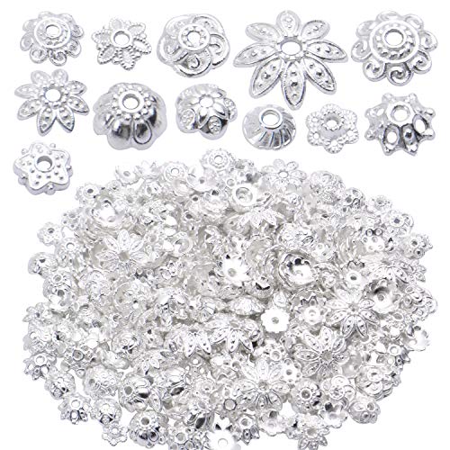 BronaGrand 100 Gram(About 180-350pcs) Bead Caps Metal Spacers Jewelry Findings Accessories for Bracelet Necklace Jewelry Making,Silver
