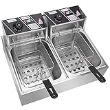 KHUSHI UDYOG -Double Tank Electric Deep Fryer 12L Capacity Stainless Steel with 2 Baskets for Kitchen Restaurant Hotel Use
