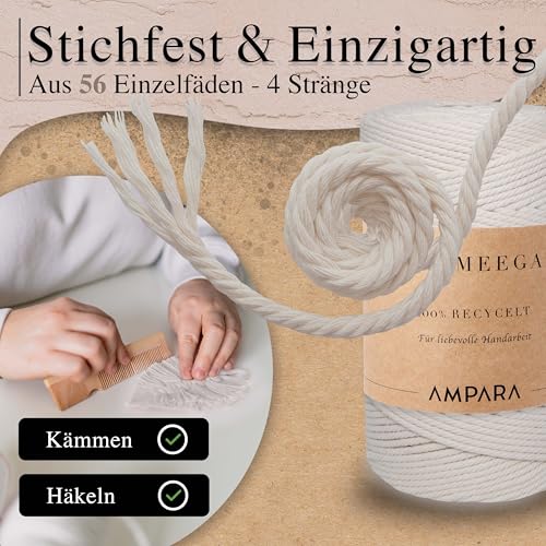 Ampara Umweltschonendes 3mm Makramee Garn - 100% Recycelt Baumwollgarn – Bild 5
