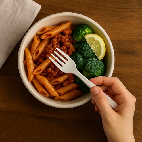 100 Forchette biodegradabili e compostabili Bianche Posate in Fibra di Zucchero Confezioni da 50 Pezzi stoviglie bio Eco Friendly (100 pezzi) - immagine 3