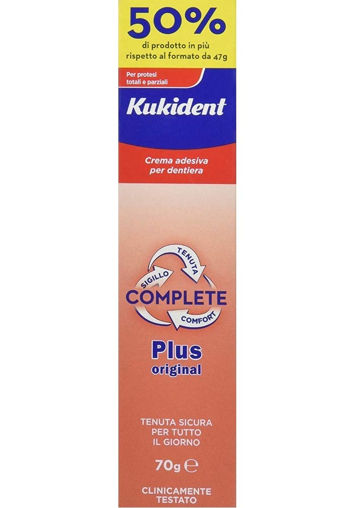KIT 2 CONFEZIONI da 70g Kukident Complete Crema Adesiva per Dentiera Plus Original protesi