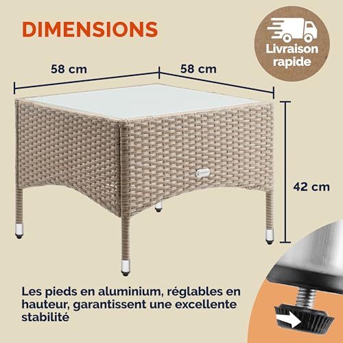 Table d'appoint en polyrotin résistant, petite table extérieur pour thé en plein air - 3