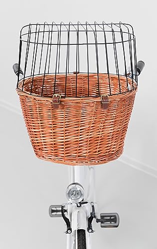 TRIXIE Hundekorb für das Fahrrad vorne bis 5 kg 44 × 48 × 33 cm - gewobener Hundefahrradkorb für den Lenker - in schicker Weidenoptik mit Kunststoff Gitter, 2806
