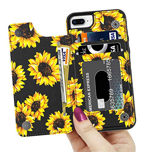 Leto Iphone 8 Plus Case,Iphone 7 Plus Case,Leather Wallet Cover With Floral Design For Girls Women,Kickstand Card Slots Cover,Protective Phone Case For Iphone 7 Plus/Iphone 8 Plus Blooming Sunflowers #TOP1