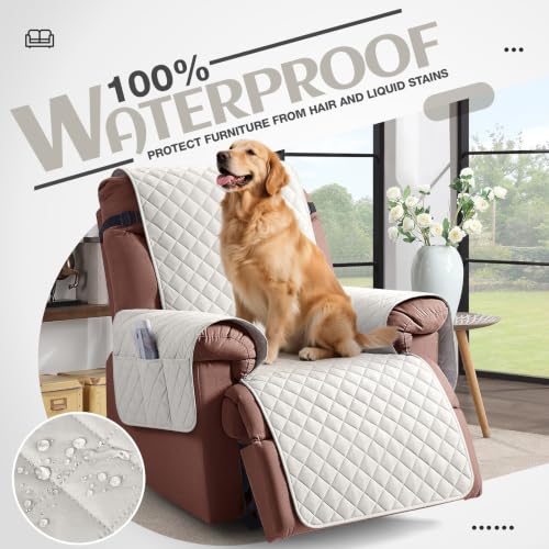 Image of KinCam 100% Waterproof Recliner Chair Covers Washable, 30 inch, Beige White