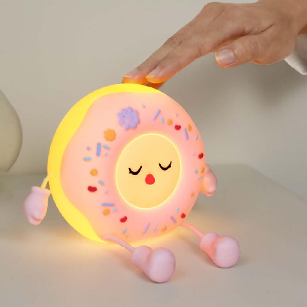 Lámpara Donut LED Luz de Noche Redonda con Interruptor Táctil y Función Temporizador Lámpara de Noche de Silicona Suave Luz Decoración de Habitación Infantil Iluminación Nocturna,Rosado