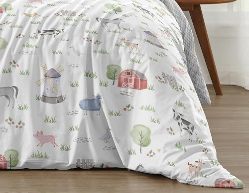 Sweet Jojo Designs ONTHEFARM-TWIN-4 Farm Animals Boy Or Girl Twin Size Kid Childrens Bedding Comforter Set - 4 Pieces - Watercolor Farmhouse Lattice Horse Cow Sheep Pig thumb #5