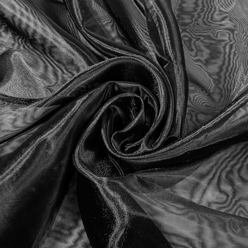 Tissu en tulle organza noir de 2 m de long – 150 cm de long – Tissu en maille pour loisirs créatifs, couture, robes, décorations de fête d'anniversaire...