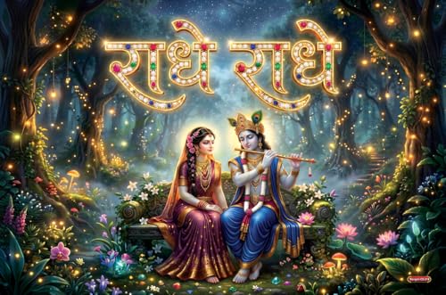 Image of Rangoli Radha Krishna Self Adhesive Poster 18x12 Inch | Radhe Radhe Hindu God Wall Sticker Poster for Home Temple Pooja Room Living Room Bedroom Decor | Spiritual Devotional Wall Art