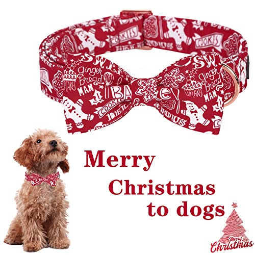 Unique style paws Christmas Dog Collar with Bow Tie Adjustable Gingerbread & Snowman Theme Pet Collar for Small Medium Large Dogs-XL - Image 3