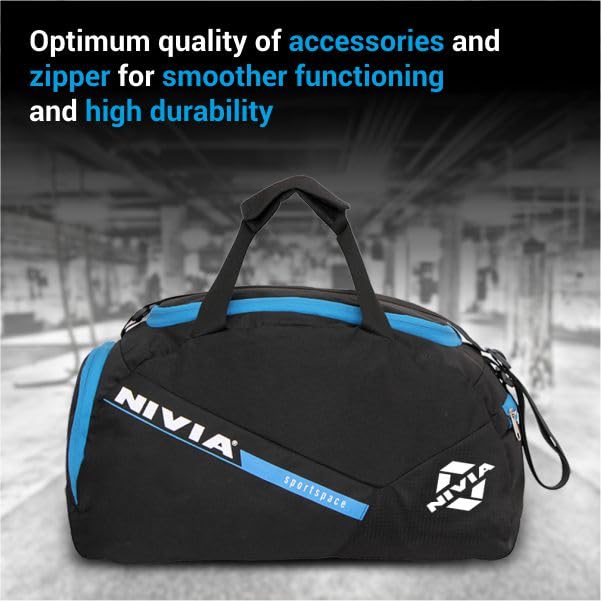 Image of NIVIA Sportspace 2.0 Polyester Gym Bag, Unisex Gym Bags, Adjustable Shoulder Bag for Men, Duffle Gym Bags for Men, Sports Kit, Duffle Bags Travel,Capacity-18 litres