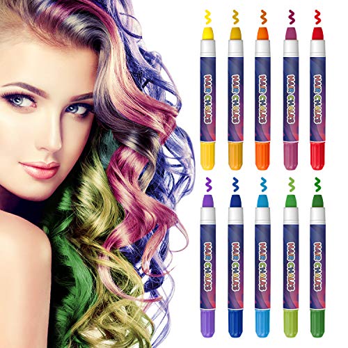 COOLKESI Hair Chalk for Girls Gifts,10 Bright Colors Temporary Hair Chalk Pens, Washable Hair Color Chalk Set Safe for Kids, Teen, Popular Chalks on Birthday Cosplay Christmas Party Makeup