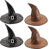 Cagemoga 4 Pack Halloween Witch Hat Women Girls Leather Wizard Witches Hat for Halloween Party Cosplay Costume Accessories
