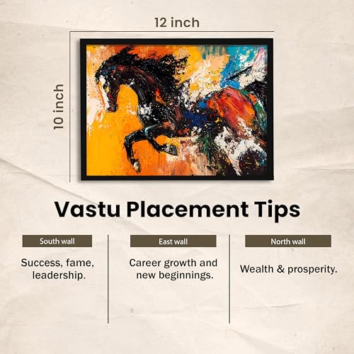 Image of Running Horse Vastu Framed Wall Art Painting For Living Room| Abstract Horse Painting With Frame Symbol of Strength & Confidence Wall Art for Home & Office, 10x12 Inch