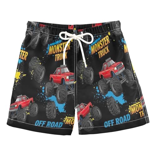 Swimming Shorts for Boys, Little Boys Swim Trunks 2t, Cool Monster Trucks Black