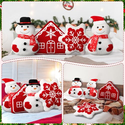 Image of HunnmingRe 4 Pcs Christmas Throw Pillows Fall Football Plush Pillows Winter Holiday Cushion Soft Decorative Cushions for Couch Bedroom Living Room Thanksgiving Xmas Decor(White,Snowman)
