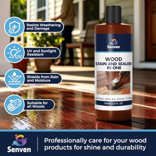 Image of Wood Stain and Sealer in One, Water Based Non-Toxic, Fast Dry, Waterproof Interior & Exterior Wood Stain & Wood Sealant for Furniture, Decks, Fences, Cabinets, Pergolas, Wood Siding, 100ml,Amber /Brown